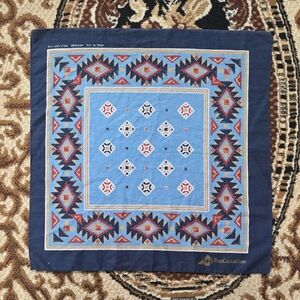 Vintage Blue Red Cotton Western Scarf Southwestern Pattern Print Cowboy Cowgirl